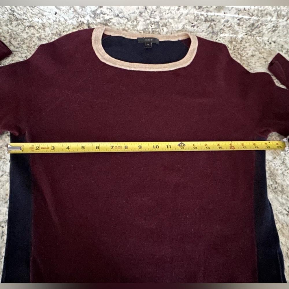 J. Crew Colorblock Crewneck Hi Low Sweater Maroon Tan Navy Size XS - Picture 9 of 10
